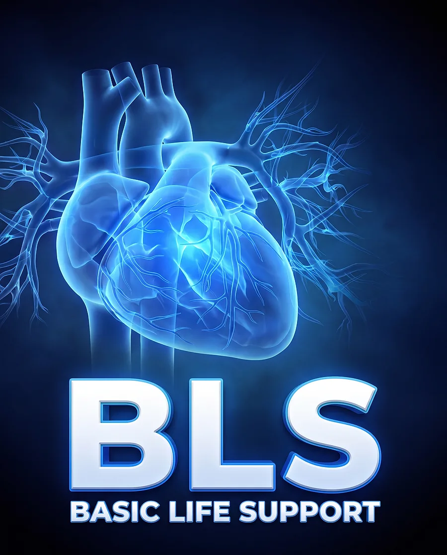 Course artwork for Basic Life Support training, showing an illustrated human heart