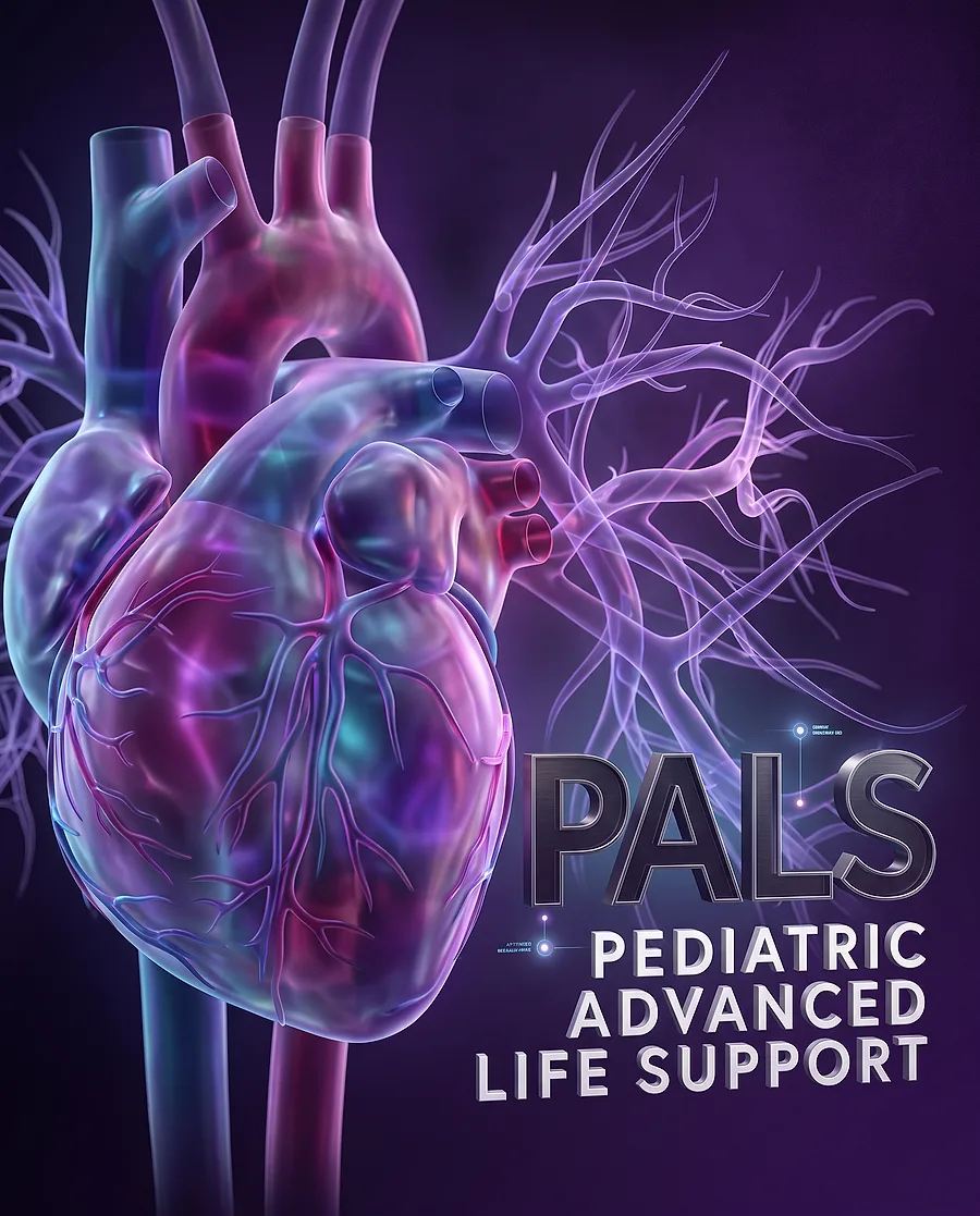 Course artwork for Pediatric Advanced Life Support training, showing an illustrated human heart